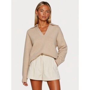 Bec & Bridge Bea Knit Long Sleeve Polo Sweater Beige Wool Yak Blend Sweater 4 S